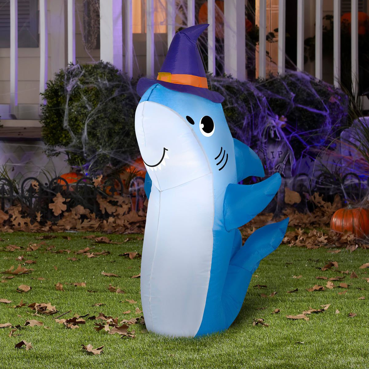 Inflatable Shark with Witch Hat, 3.5 ft Tall, Multicolored F397645