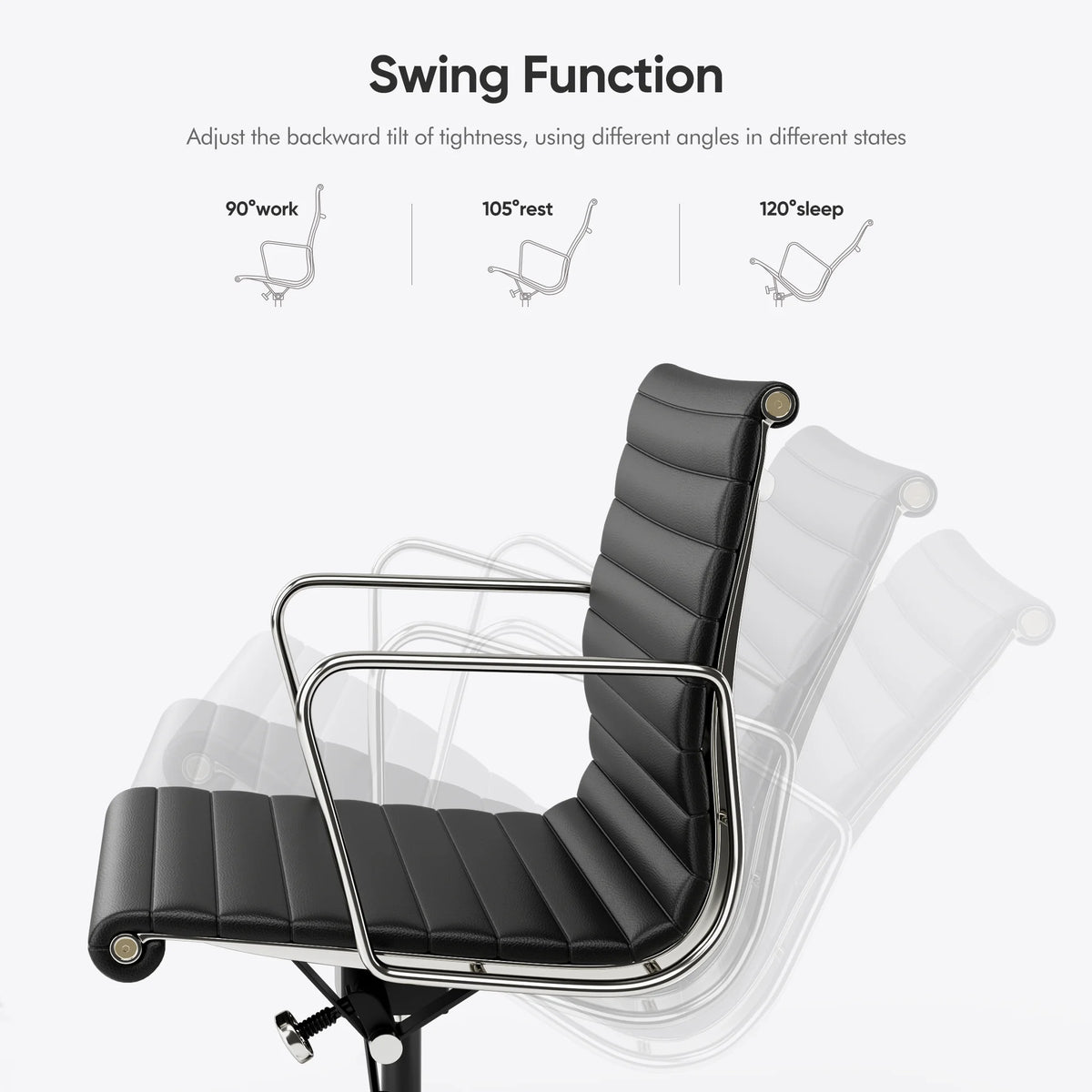 Ribbed Genuine Leather Black Office Chair X97152
