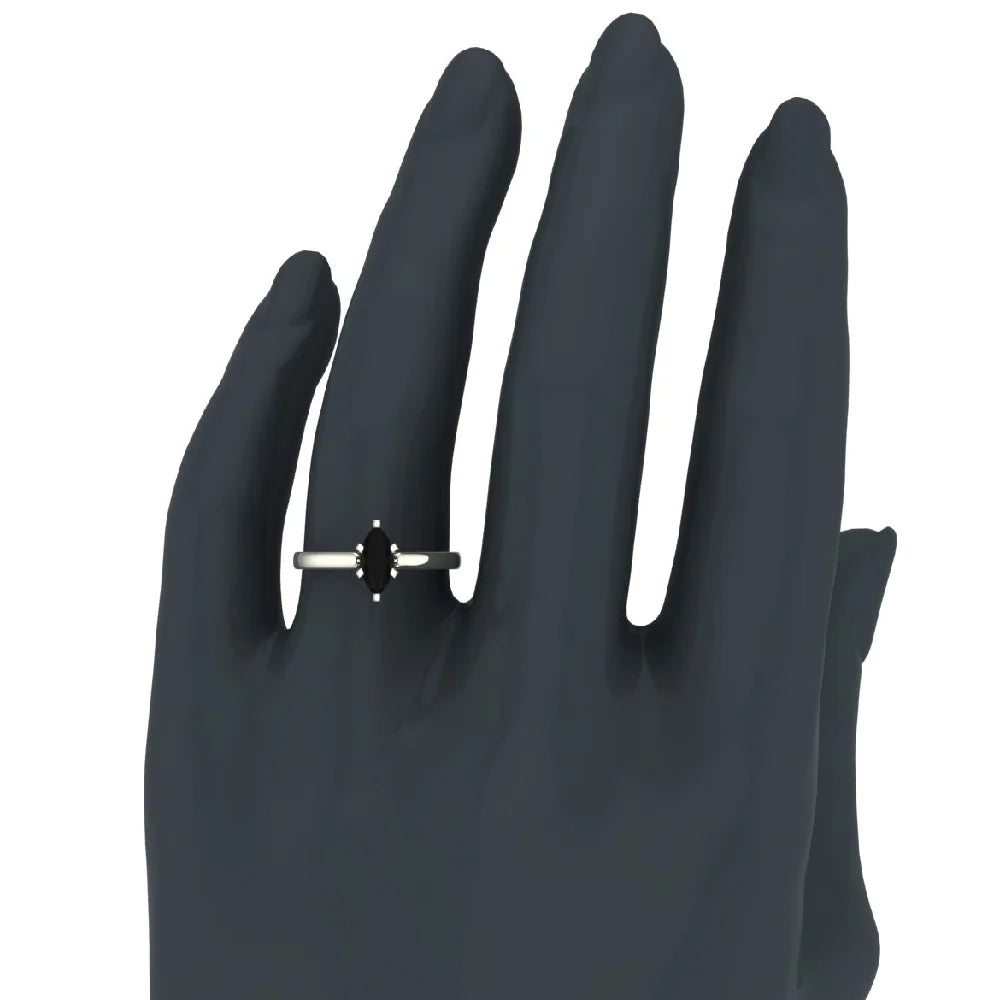 Natural Black Marquise Diamond Engagement Ring 14K Gold S218212