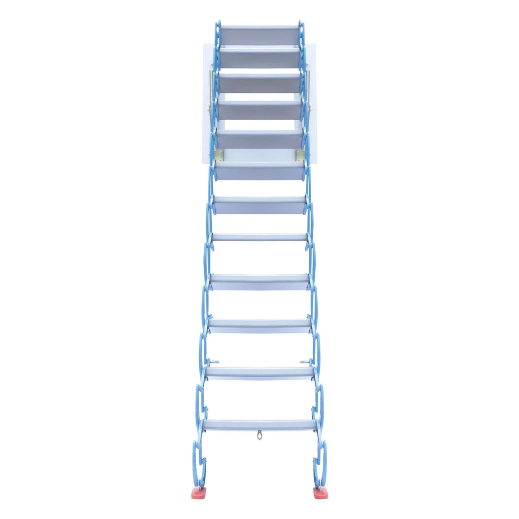 Telescopic Pulldown Attic Ladder with Armrests, 12-Steps Wall-Mounted Retractable Folding Stairs U67547