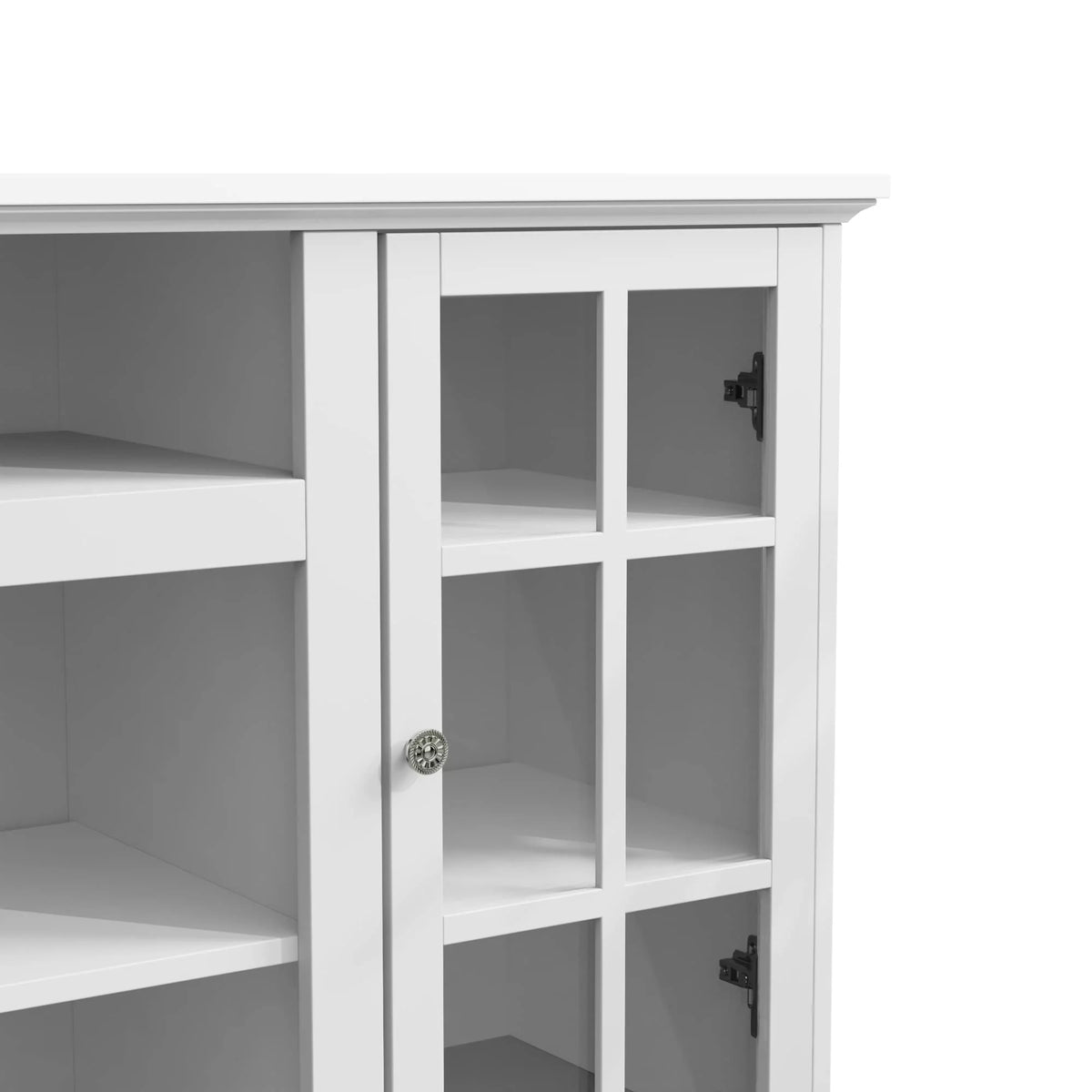 White Wood TV Stand with Glass Doors D2419