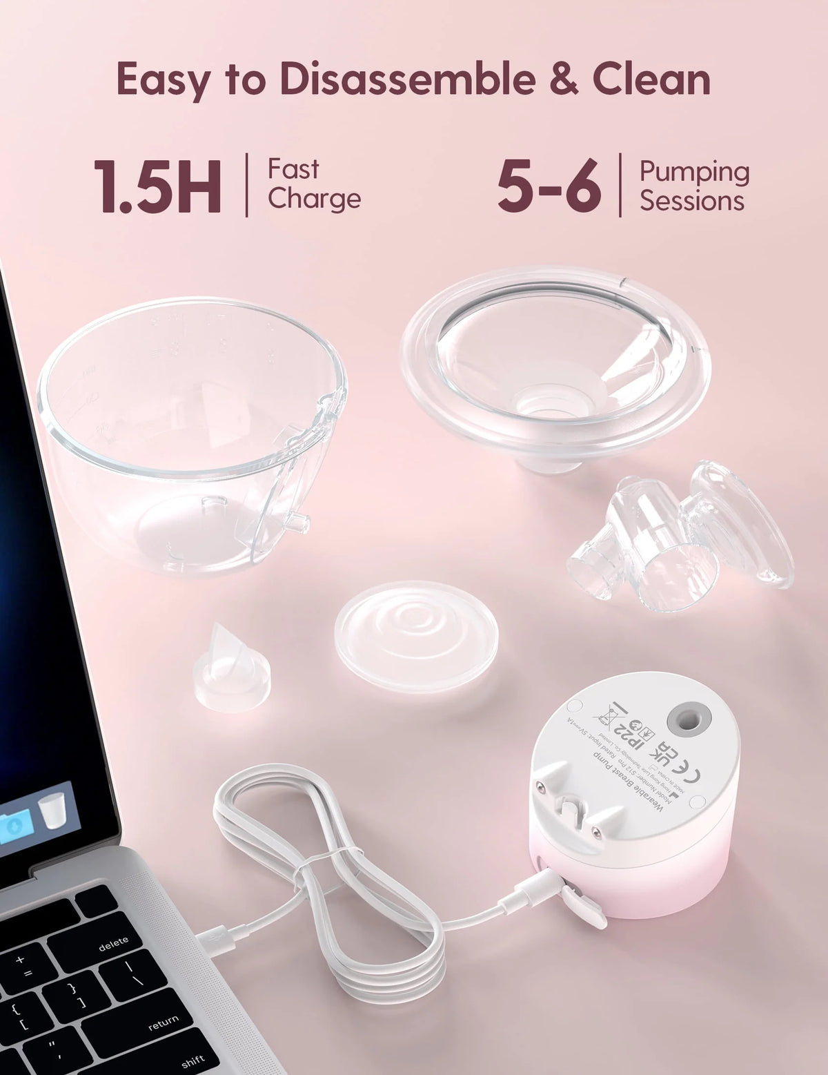 Pink Pro Hands Free Wearable Electric Breast Pump 24mm 2 Pack R935