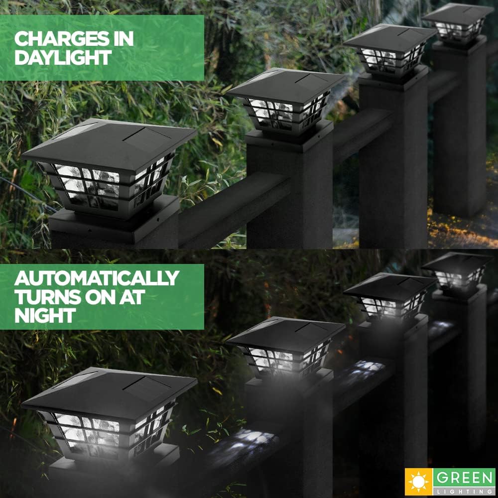 12 Pack Black Solar Powered Post Cap Light A449