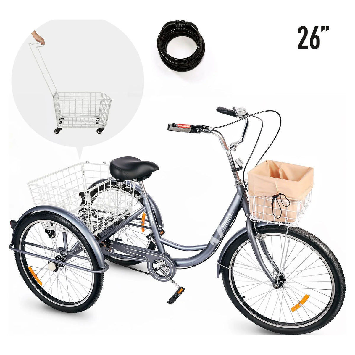 26 Inch Single Speed 3 Wheel Bike with Removable Basket H621