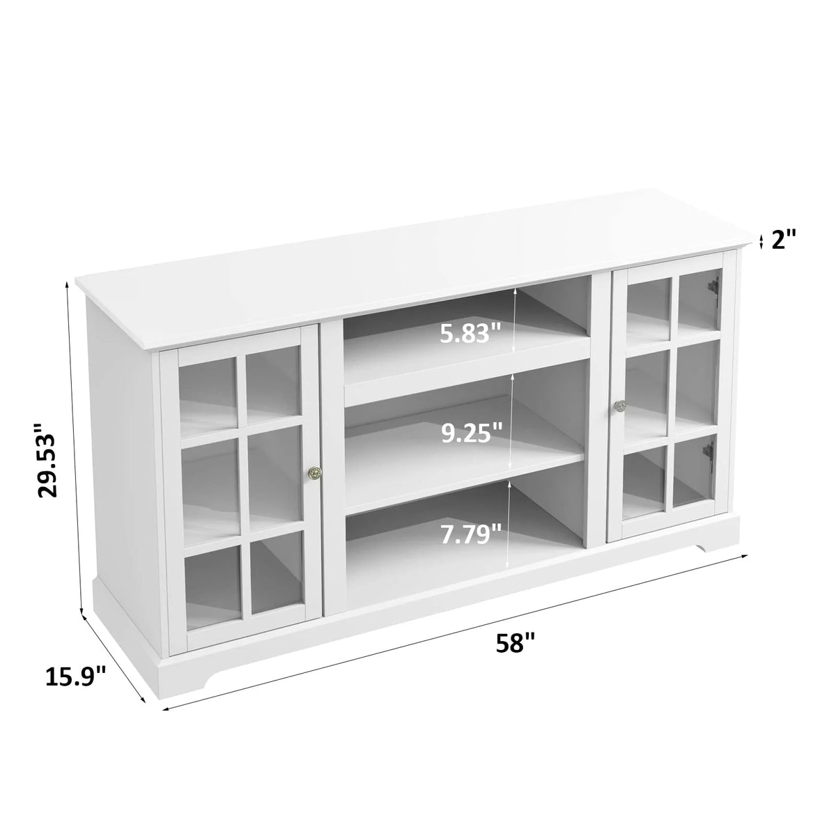 White Wood TV Stand with Glass Doors D2419