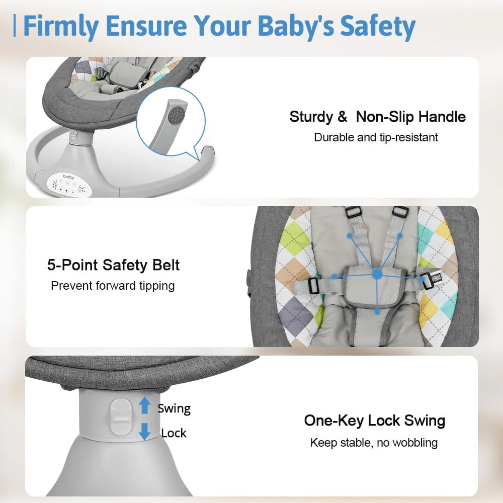 Electric Baby Swing with Remote Control, 5 Swing Speeds, Grey J34167