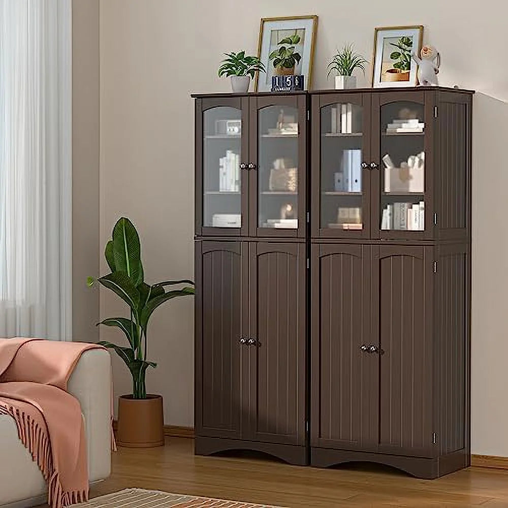 64" Kitchen Pantry Cabinet with Glass Doors and Adjustable Shelves H397081