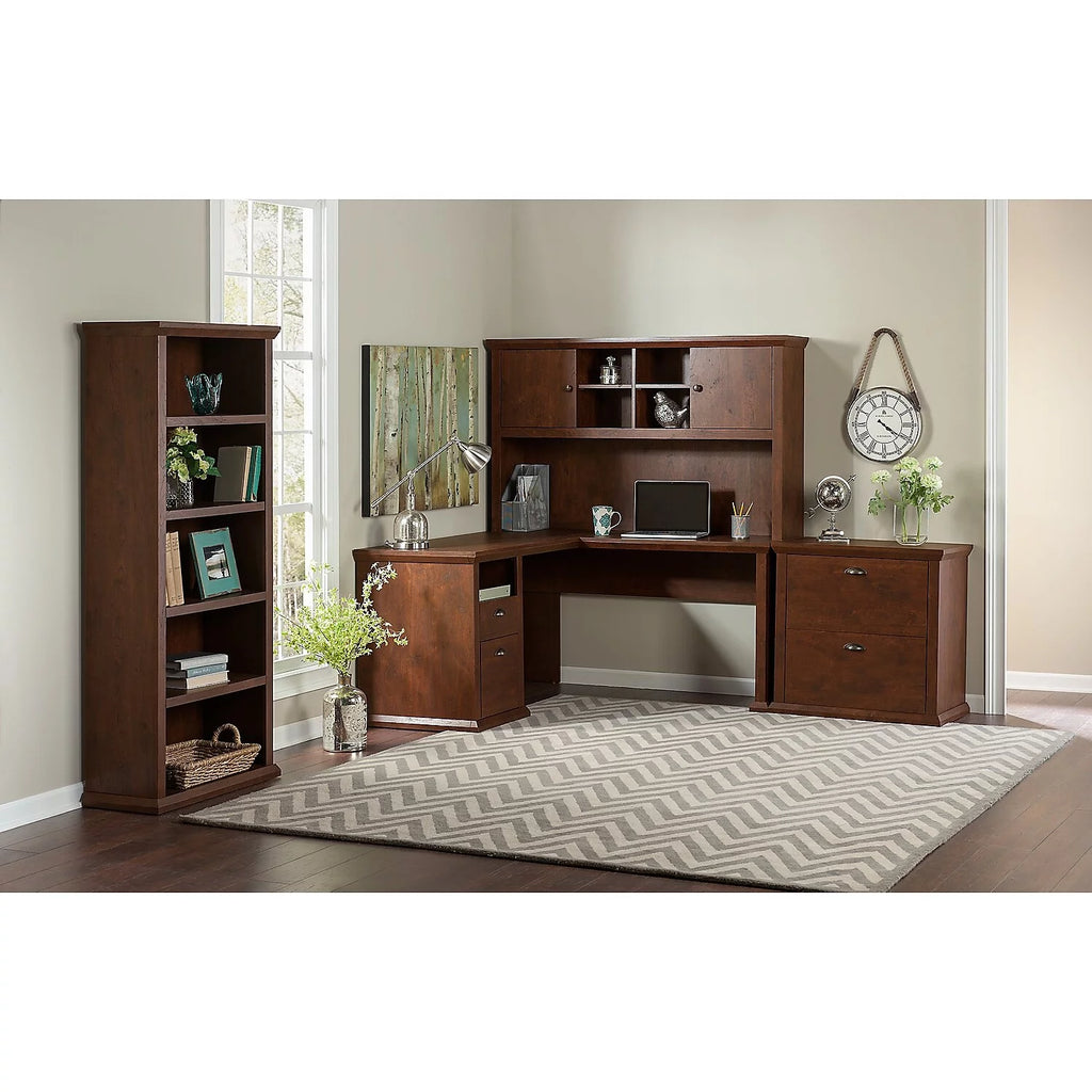 L Desk with Hutch File & Bookcase Antique Cherry Engineered Wood K855031