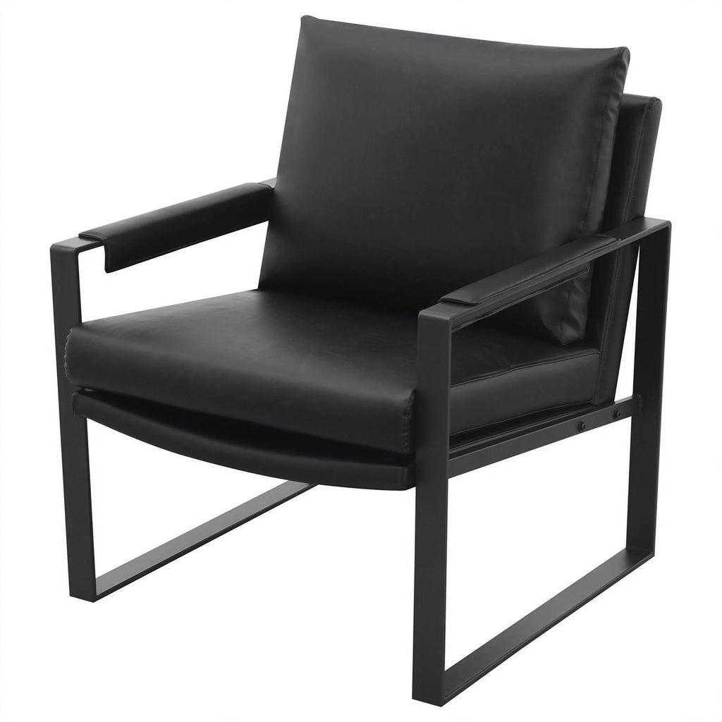 Black Faux Leather Accent Chair with Track Arms D231