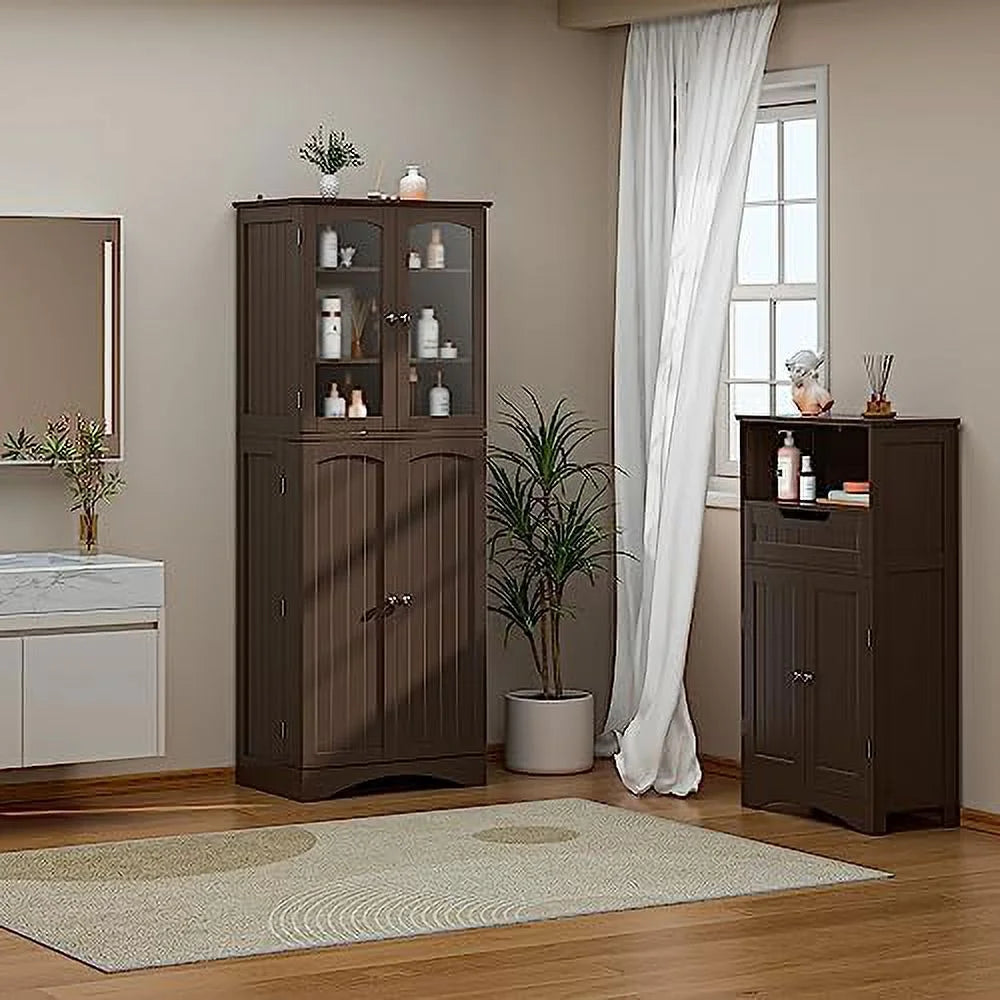 64" Kitchen Pantry Cabinet with Glass Doors and Adjustable Shelves H397081