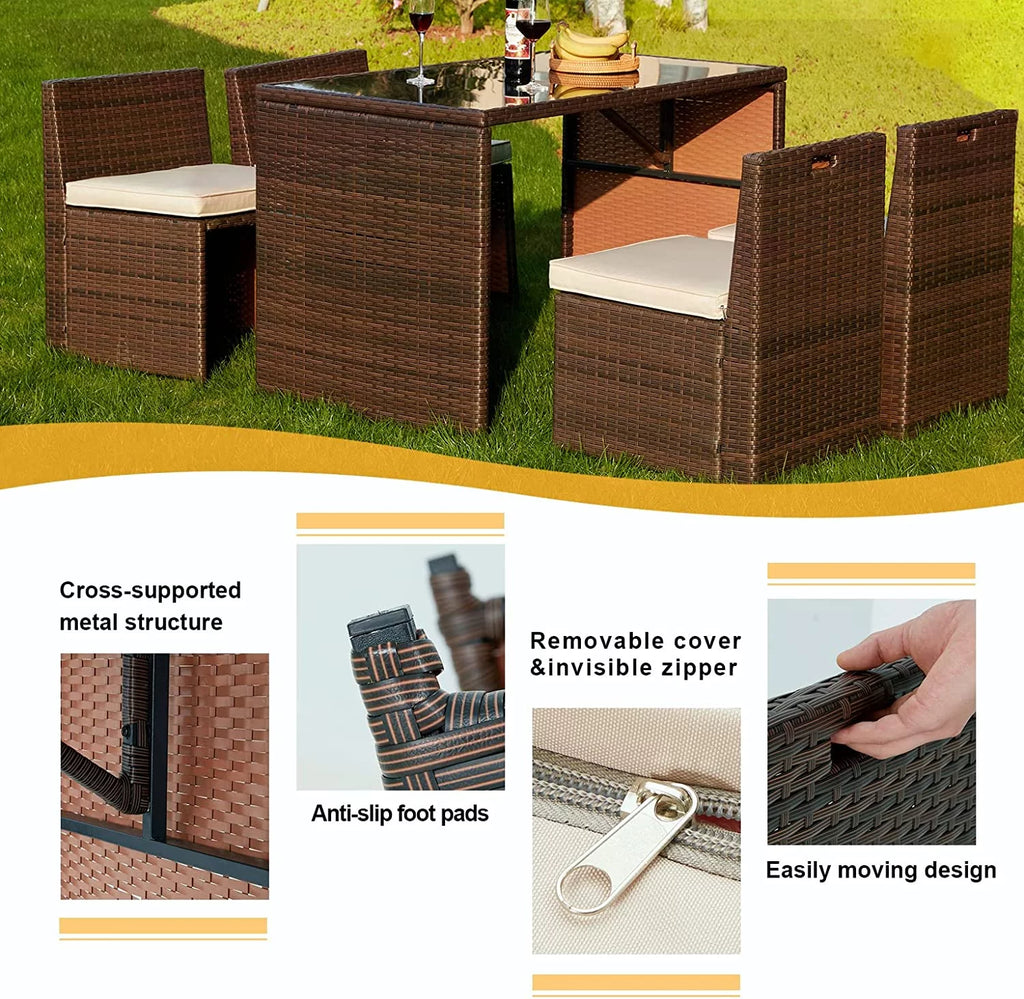5 Pieces Patio Dining Set Rattan Chairs Glass Table B972