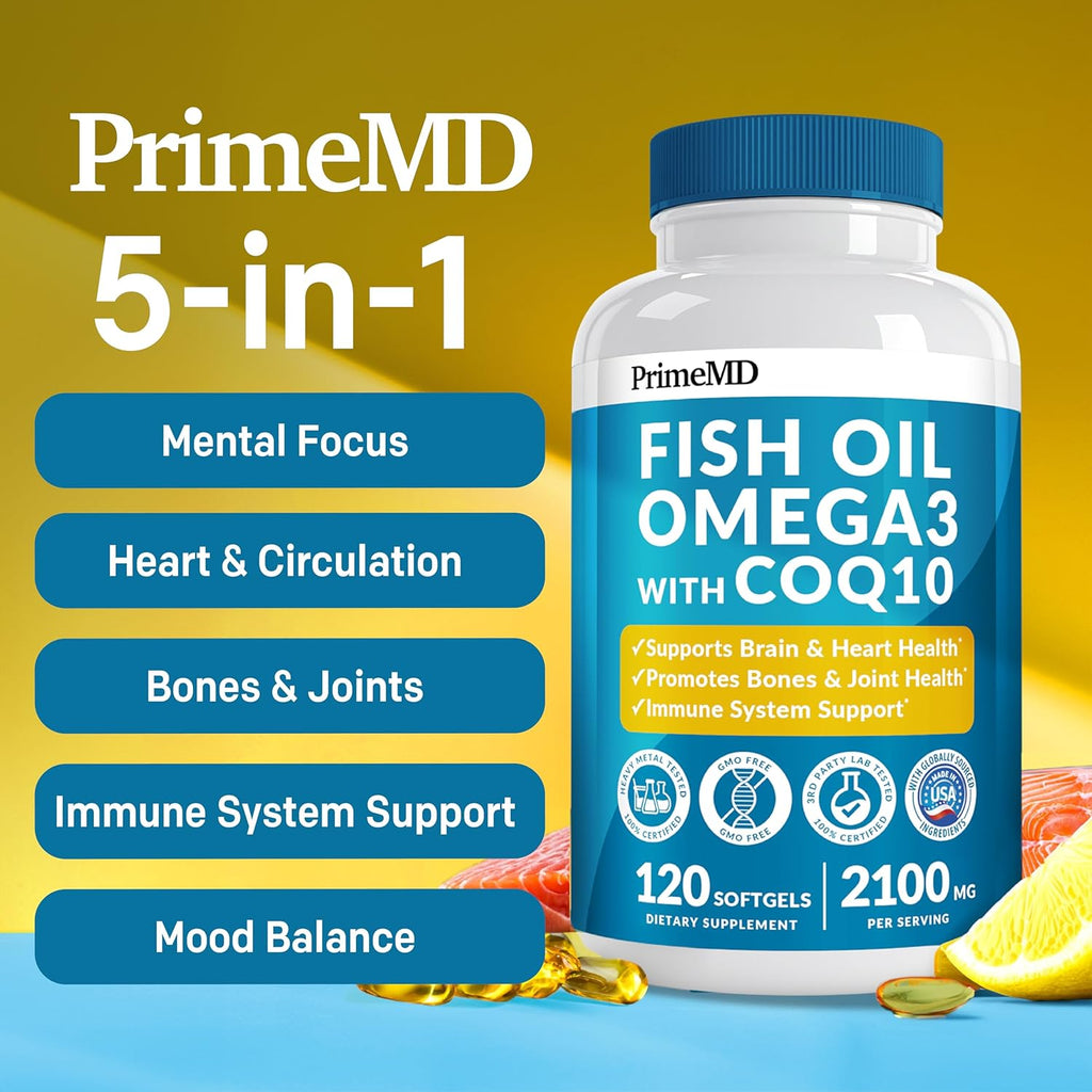 2100mg Omega 3 Fish Oil Supplements with Vitamins D3 & K2 and CoQ10 (120ct) X133416