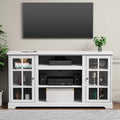 White Wood TV Stand with Glass Doors D2419