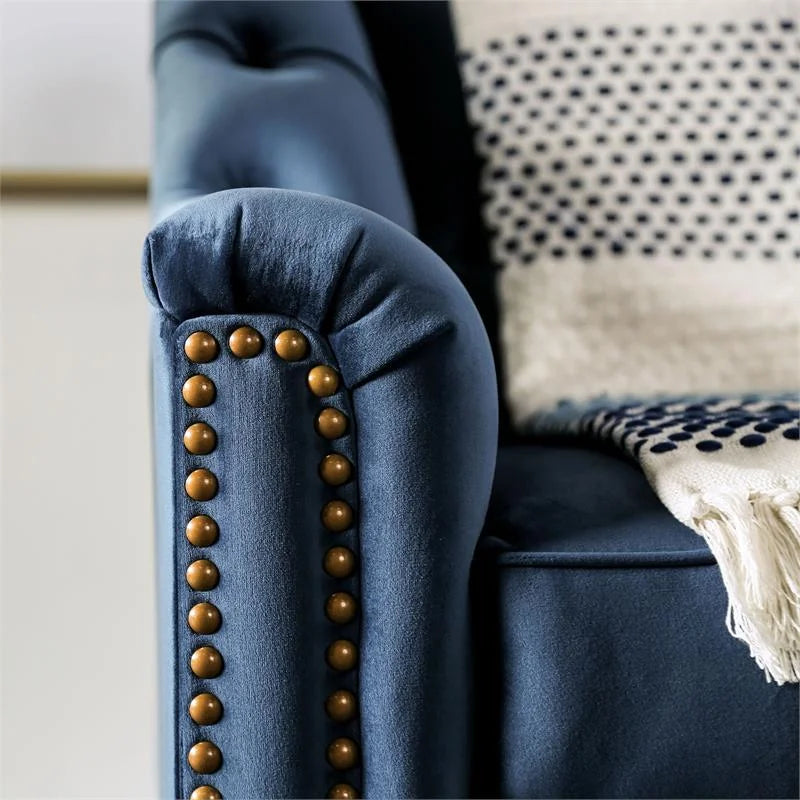 Blue Fabric Tufted 2-Piece Sofa Set D458