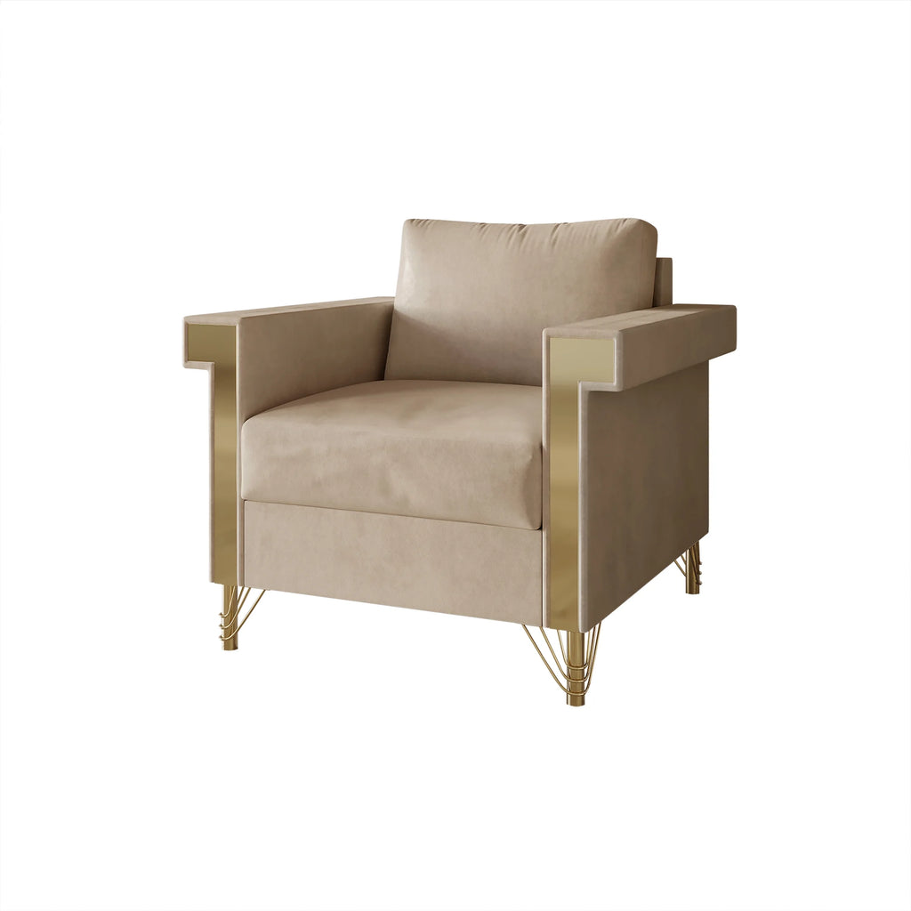 Beige Velvet Upholstered Armchair A599