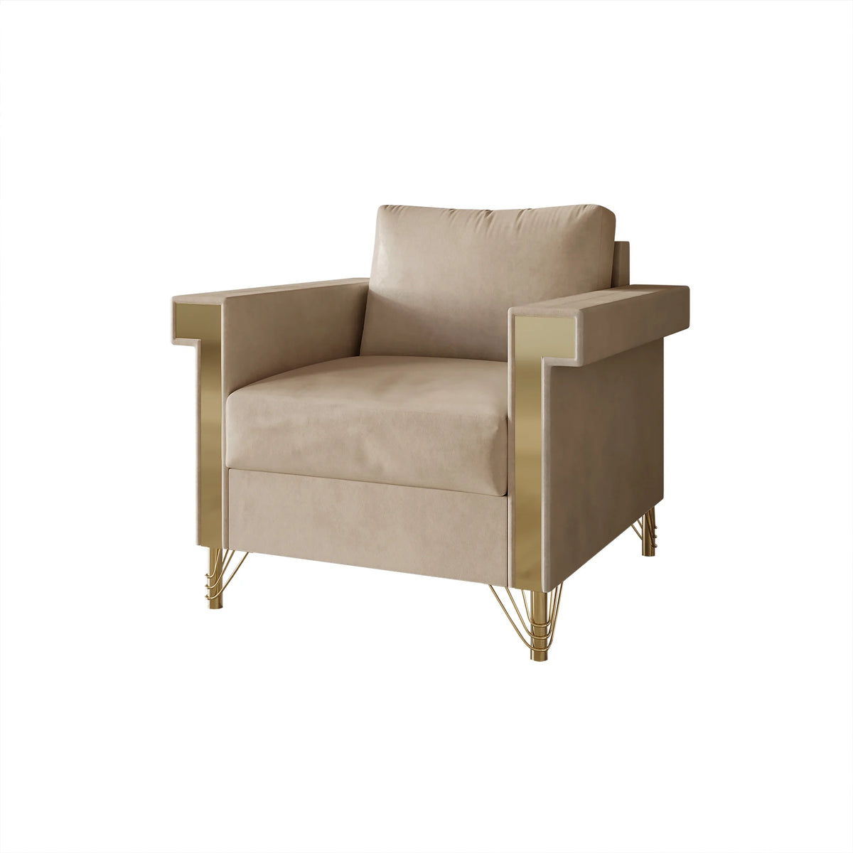 Beige Velvet Upholstered Armchair A599