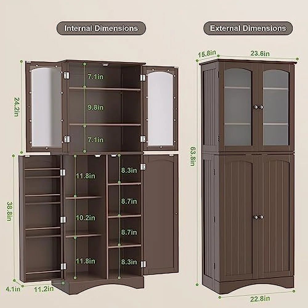 64" Kitchen Pantry Cabinet with Glass Doors and Adjustable Shelves H397081