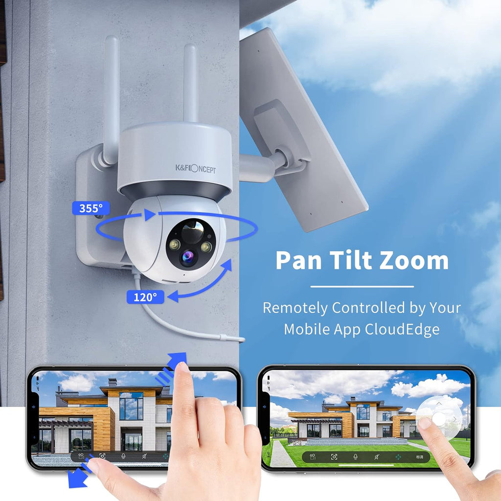 Solar Security Camera Outdoor, 360° PTZ Wireless, 1080P Battery Operated, Color Night Vision, PIR Motion Detection, 2 Way Audio, IP65 Y473