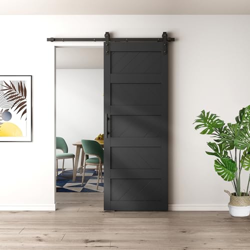 Black 36" x 84" Solid Wood Barn Door with Hardware Kit C835