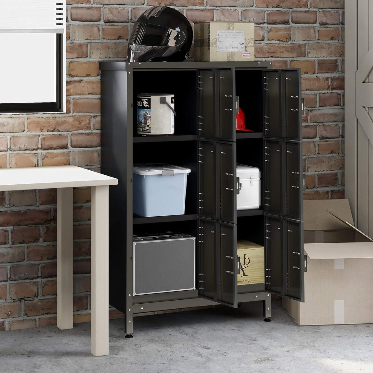 Metal Locker Storage Cabinet, 47.3” Steel Storage Cabinet with Shelves and 6 Lockable Doors Z661935