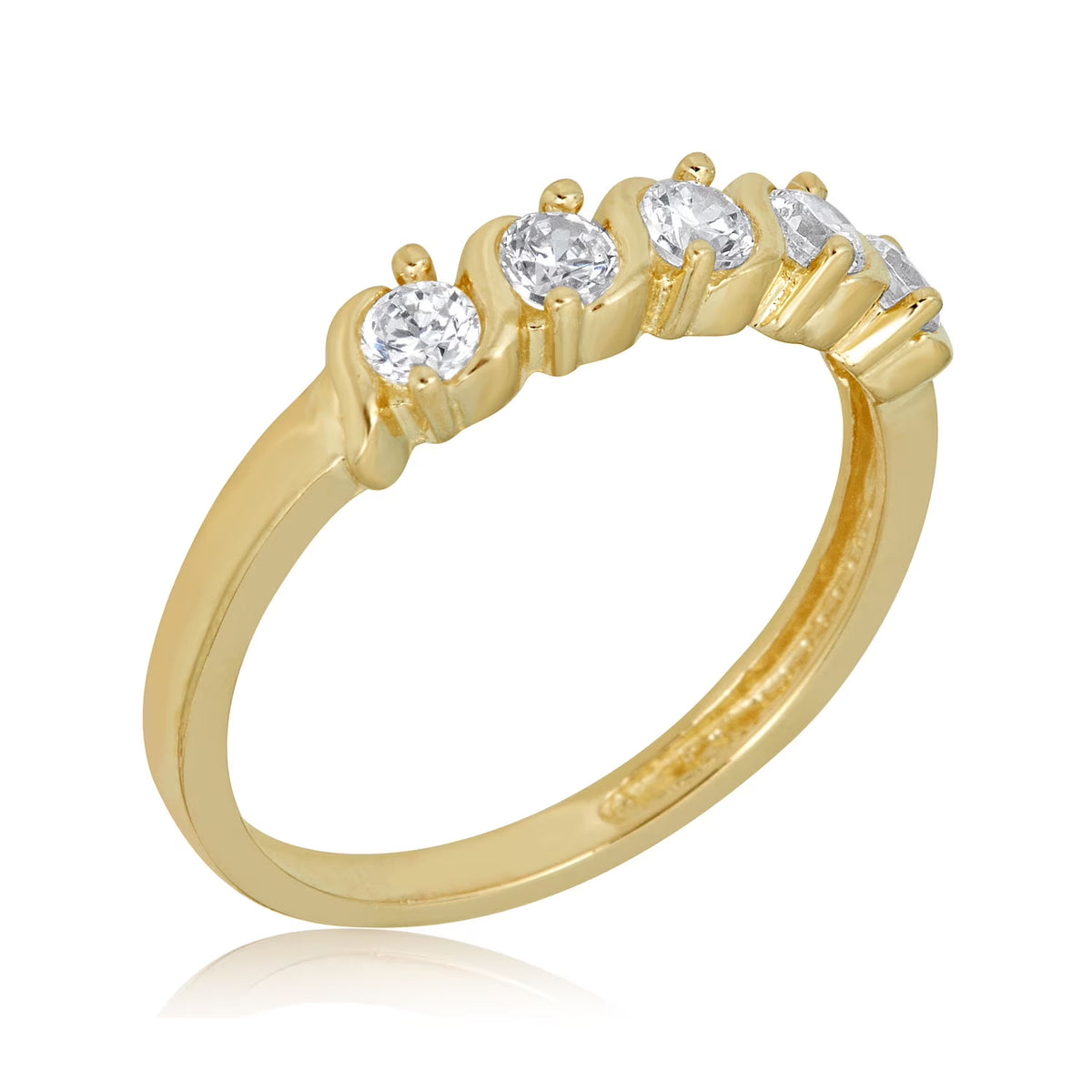 10K Yellow Gold Five Stone Simulated Diamond CZ Ring J961