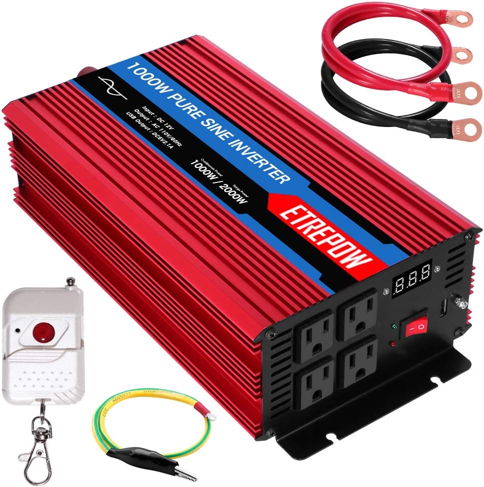 1000 Watt Pure Sine Wave Power Inverter 12V DC to 110V AC K90707