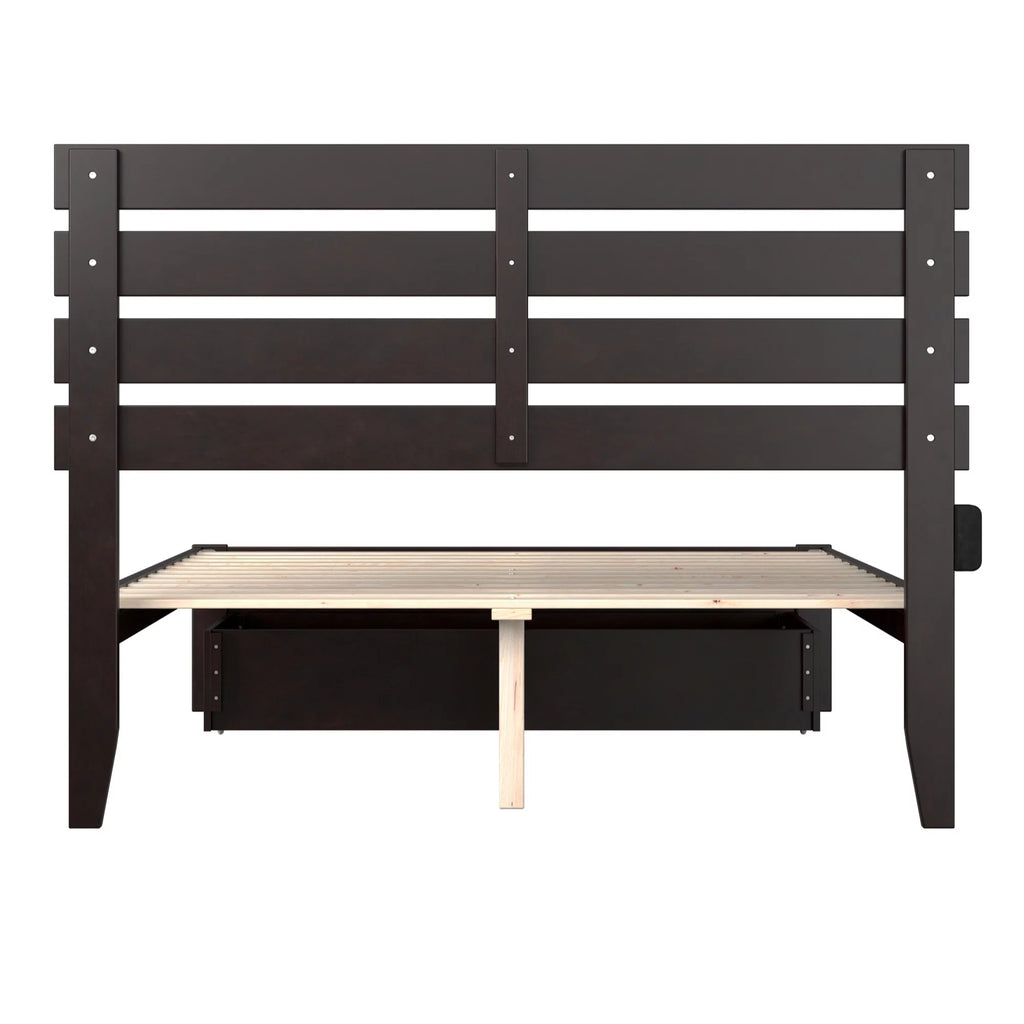 Espresso Wood Full Bed with Foot Drawer U3524
