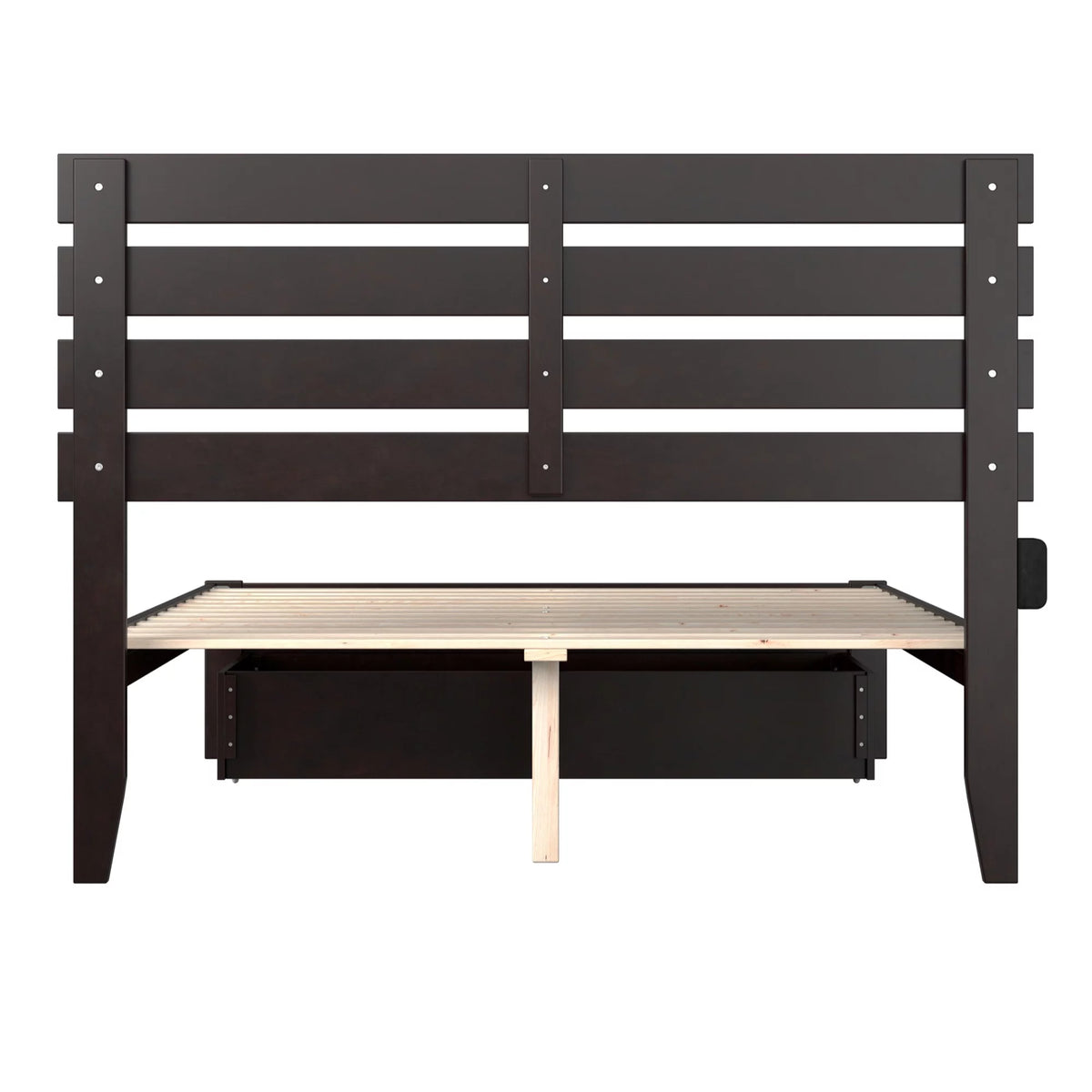 Espresso Wood Full Bed with Foot Drawer U3524