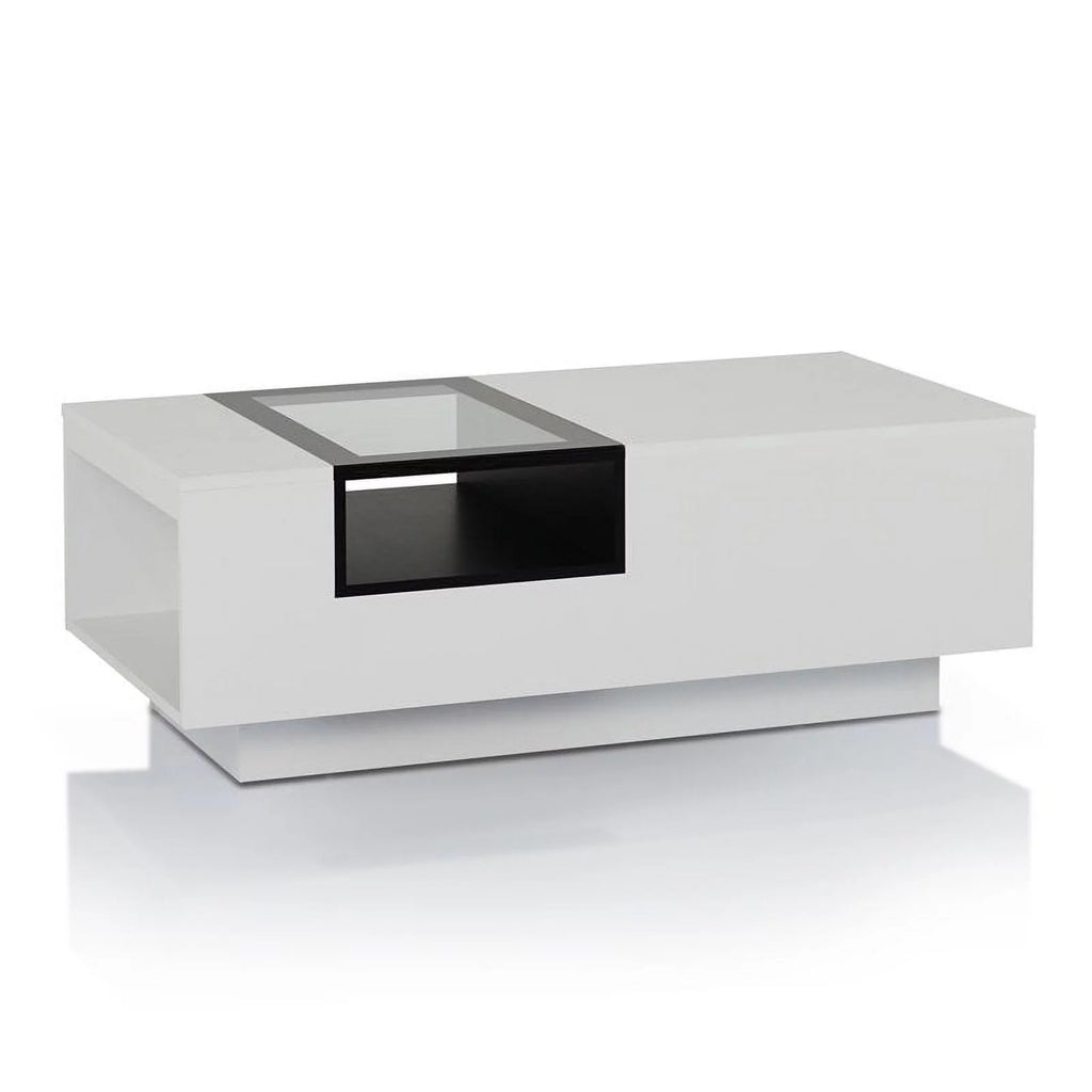 Modern Wood Storage Coffee Table in White and Black Q105