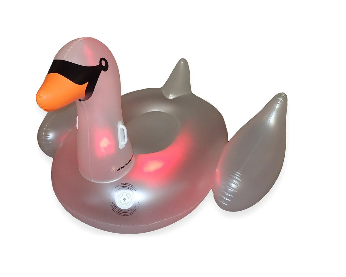 75" Inflatable LED Lighted Swim Pool Ride-On Swan Float Lounger X9068