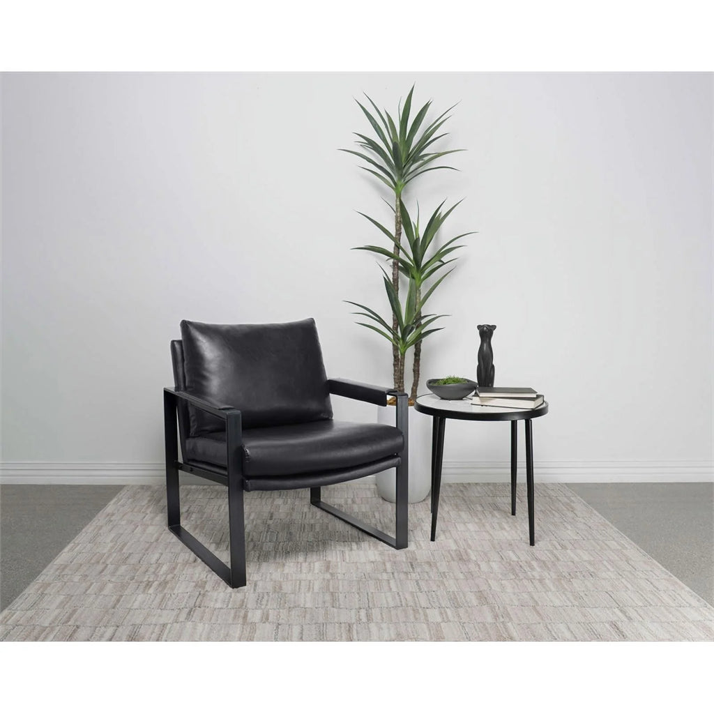 Black Faux Leather Accent Chair with Track Arms D231