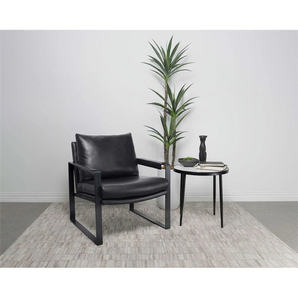 Black Faux Leather Accent Chair with Track Arms D231
