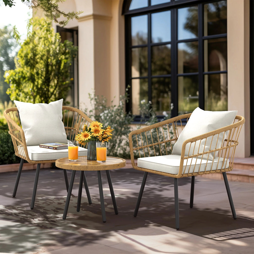 3 Piece PE Rattan Wicker Bistro Set with Cushions M104
