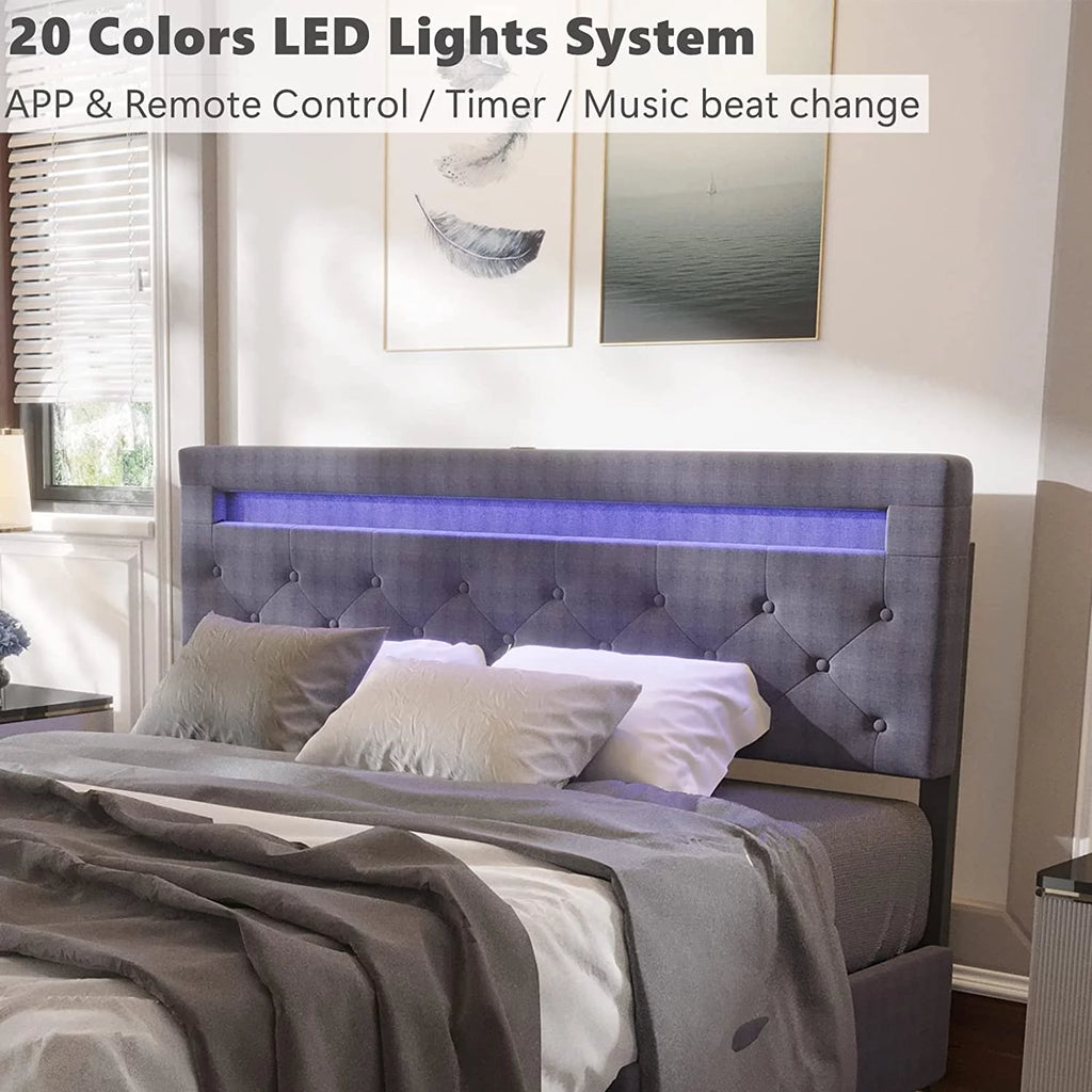 Full Size Upholstered Platform Bed Frame with LED Light Headboard N672