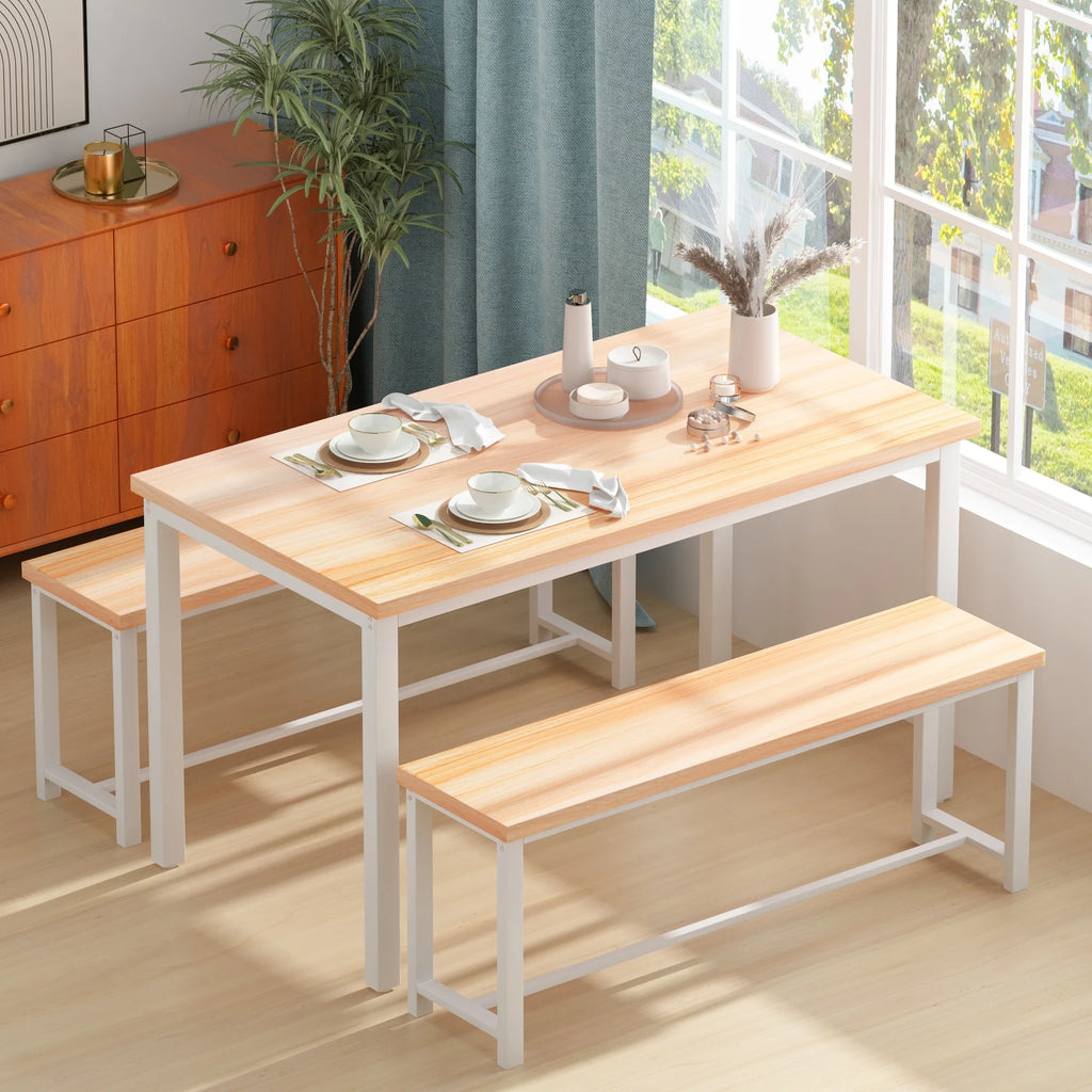 3 Piece Dining Table with 2 Benches Set Black B3272