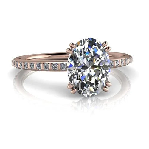 Oval Diamond Bridal Rings Solid 14K Rose Gold T842271
