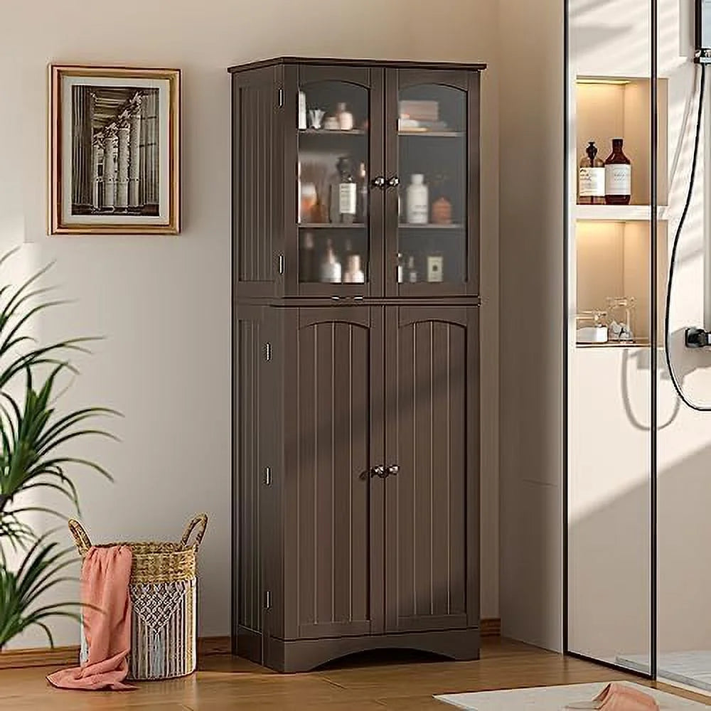 64" Kitchen Pantry Cabinet with Glass Doors and Adjustable Shelves H397081