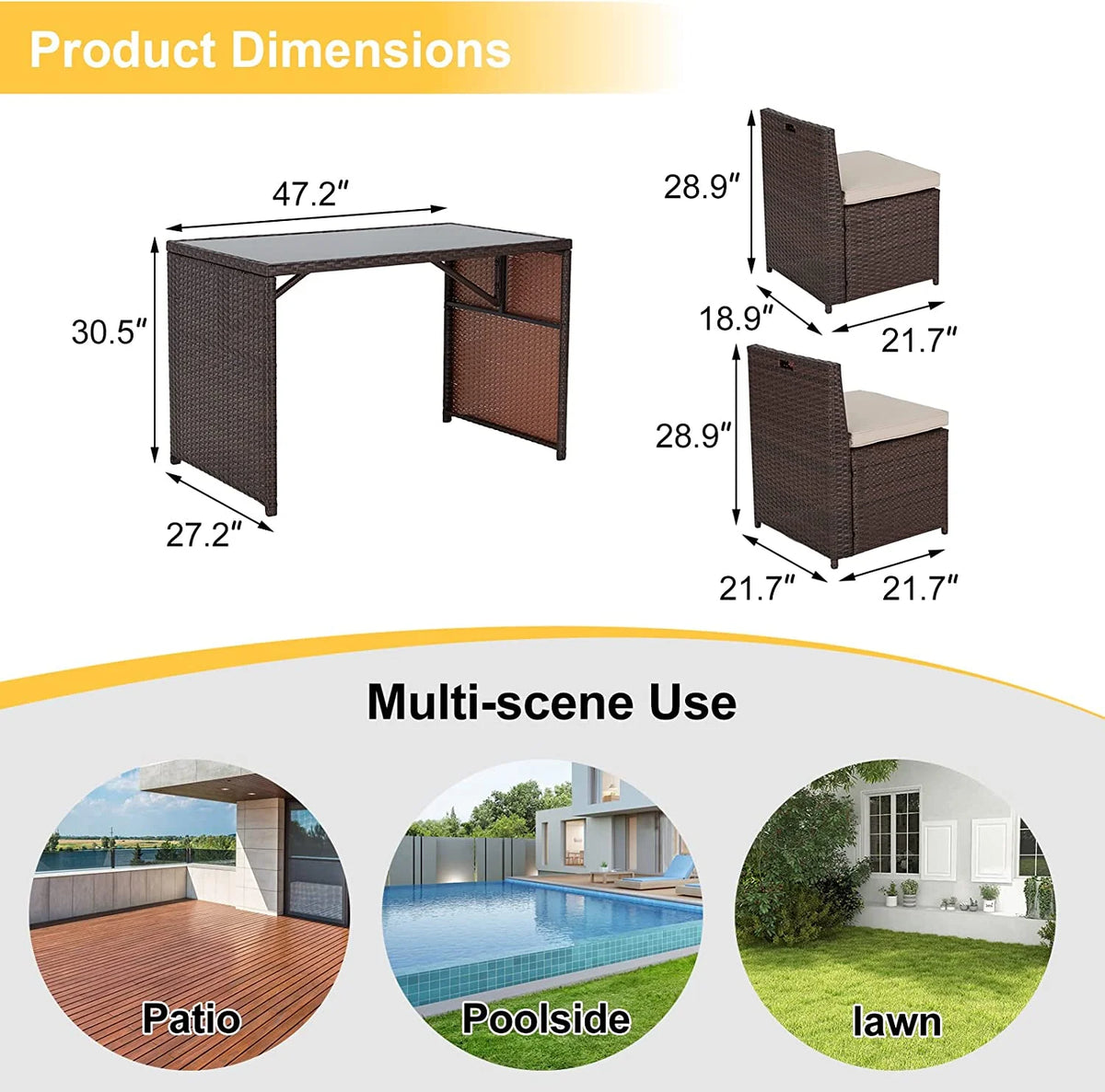 5 Pieces Patio Dining Set Rattan Chairs Glass Table B972