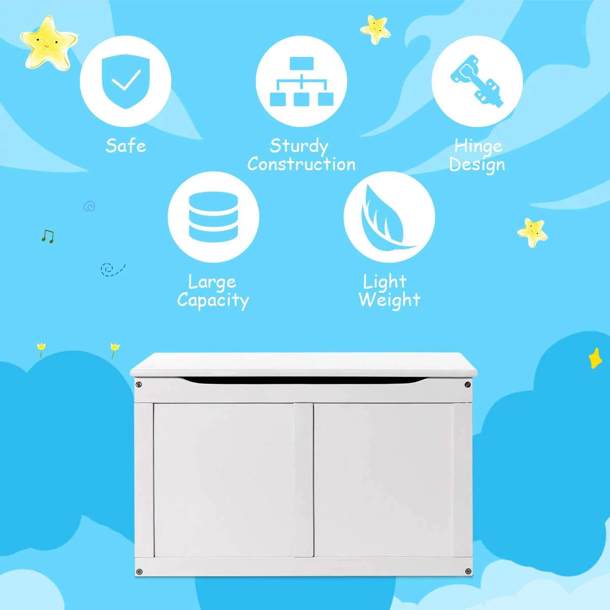 White Wooden Toy Box Storage Chest Bench U3145