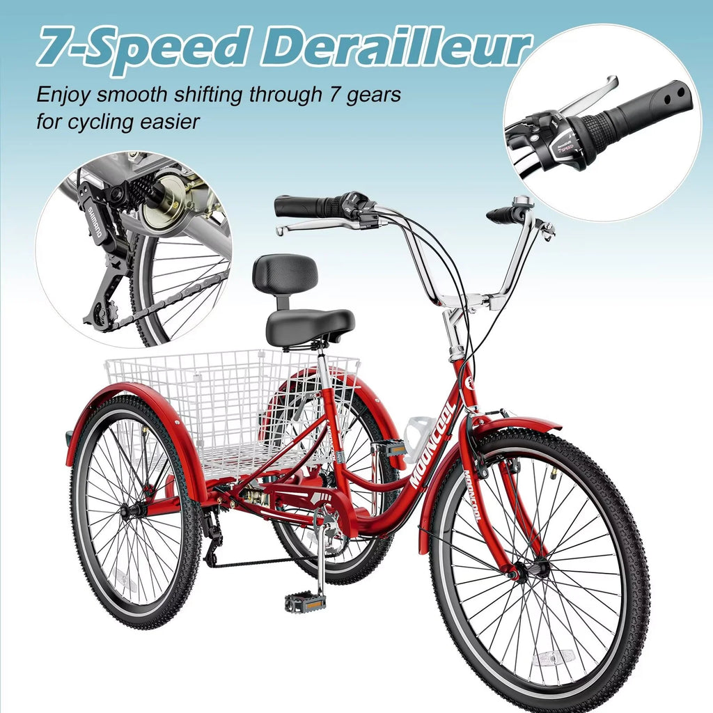 20/24/26 inch 7 Speed Folding Adult Tricycle with Cargo Basket K8022