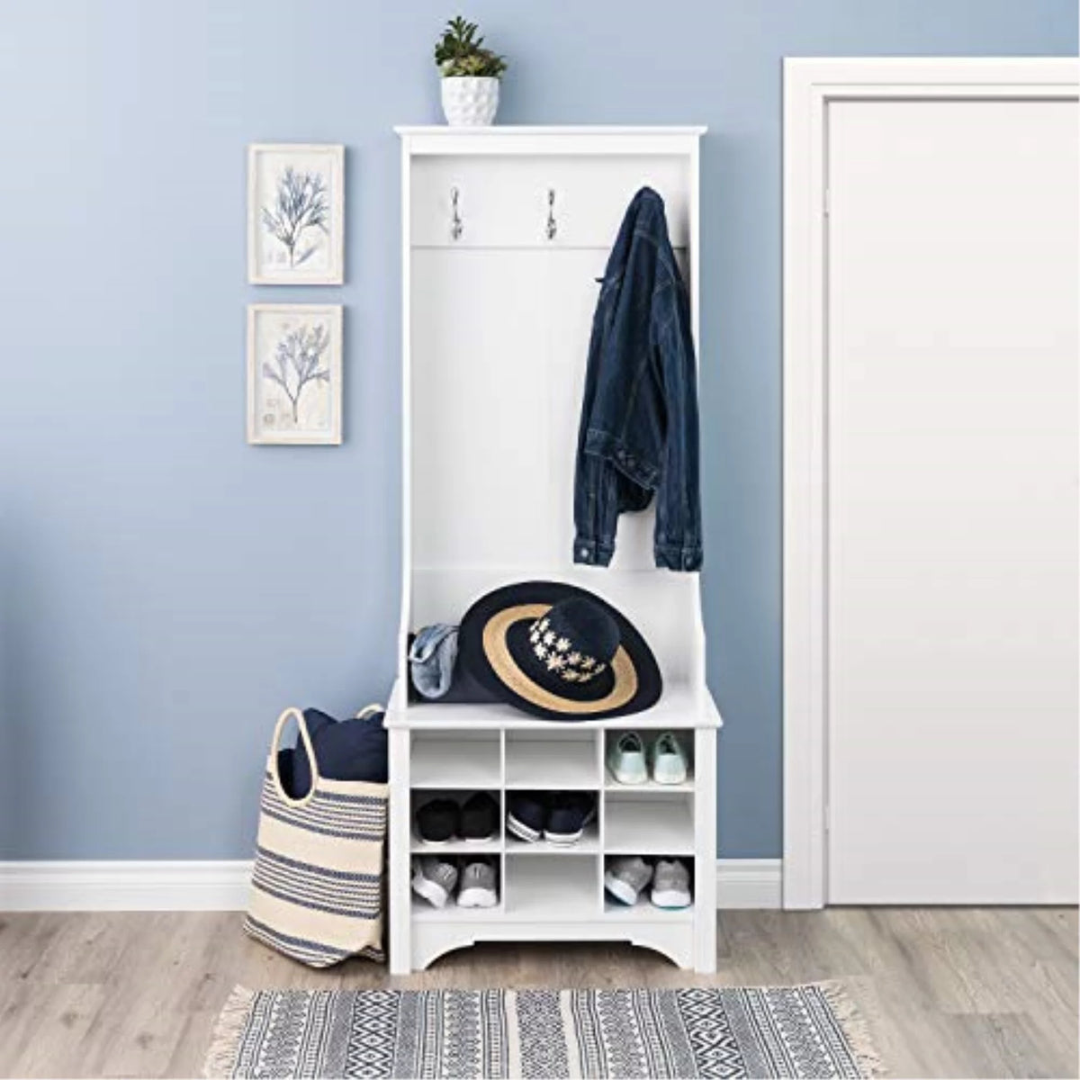 White 9 Cubby Hall Tree I40427