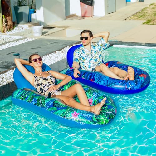 2 Pack Inflatable Pool Float Chairs with Cup Phone Holder J76038