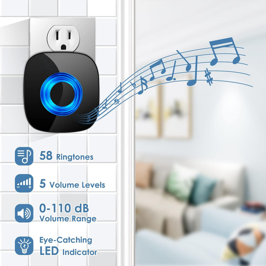 Wireless Doorbell Kit with LED Strobe, 2 Push Buttons + 4 Plug in Receivers M85117