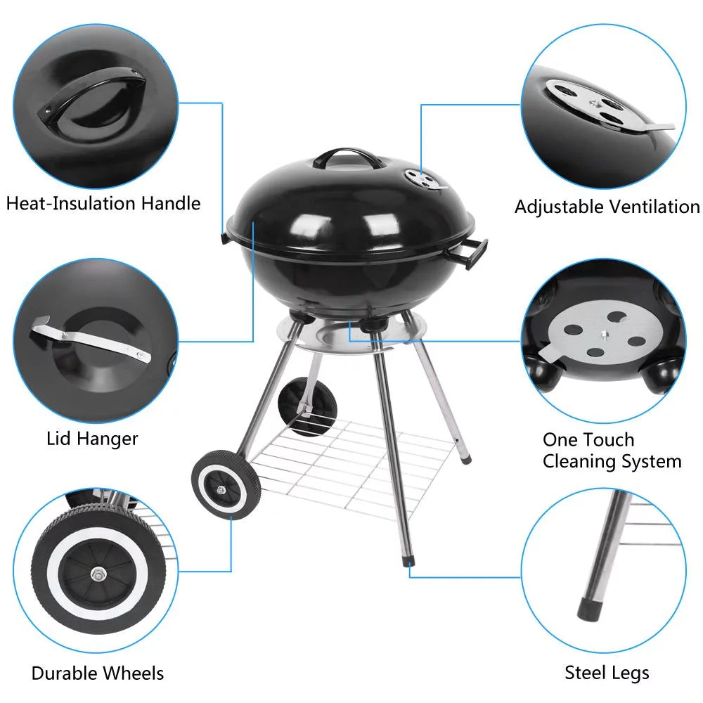 Portable Steel Charcoal Grill Black R618