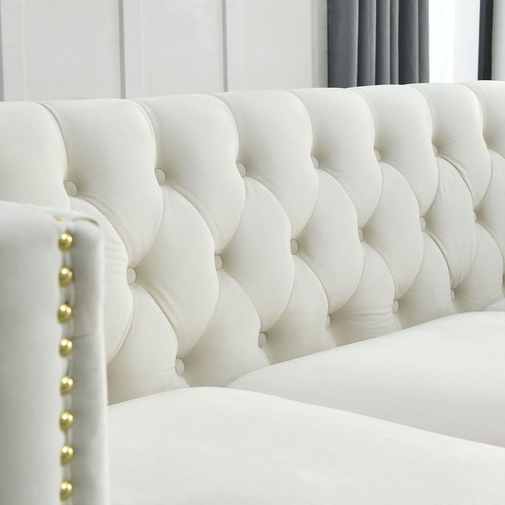 Beige Velvet L-Shaped Corner Sofa 5-Seater with 3 Cushions E99292