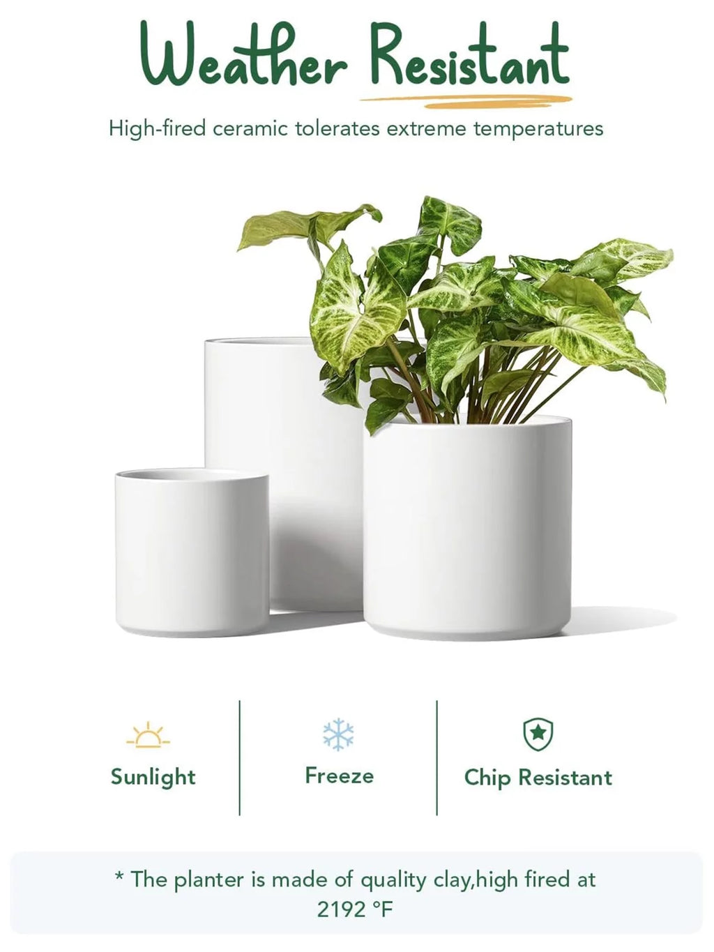 White Ceramic Plant Pots Set of 3 H718083