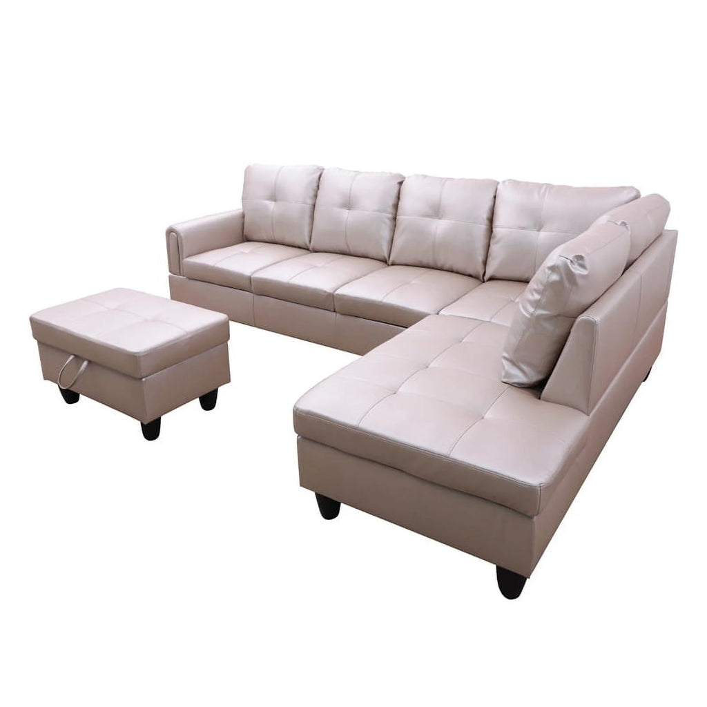 Faux Leather 3 Pieces Right Facing Sofa Set With Ottoman E996081