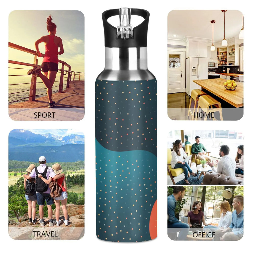 Blue Polka Dot Insulated Stainless Steel Water Bottle with Straw Lid 20 oz A78203