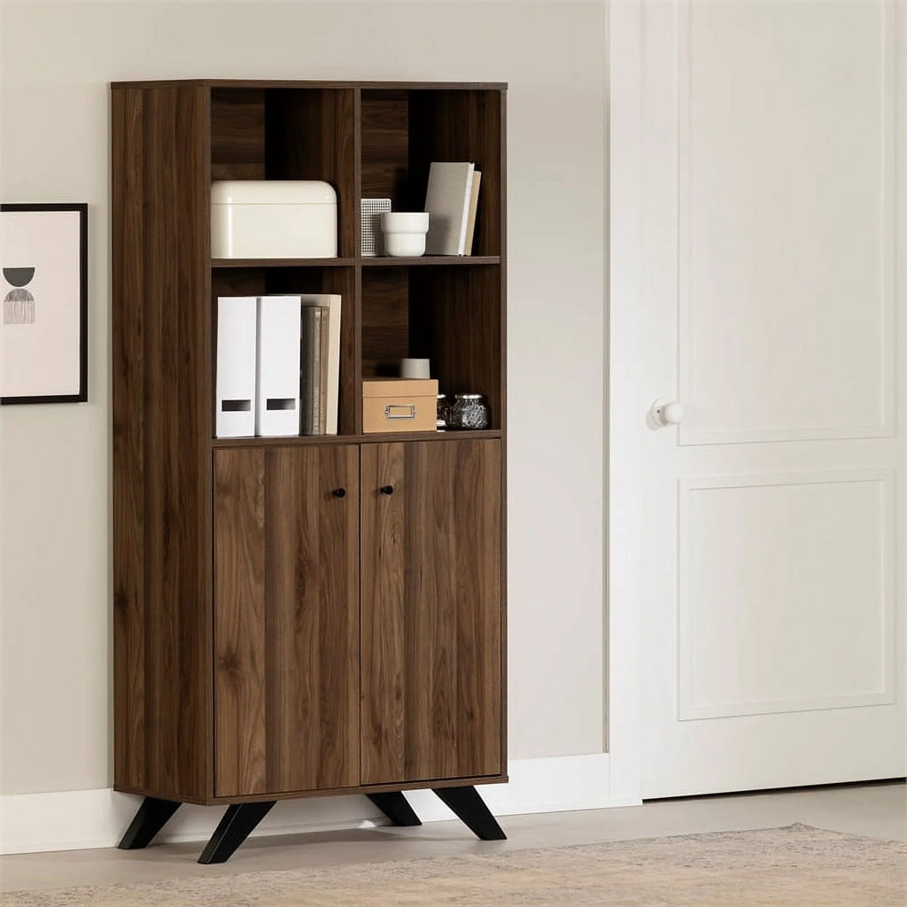 Contemporary Bookcase with Doors Natural Walnut X976398