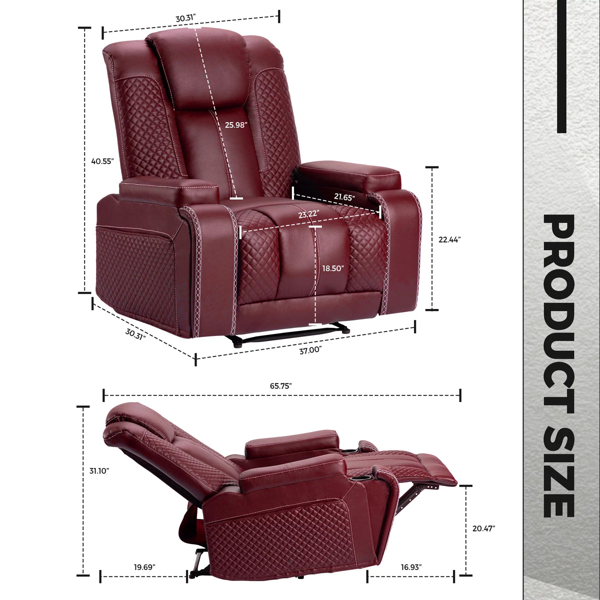 Claret Faux Leather Reclining Chair Set of 2 Z747082